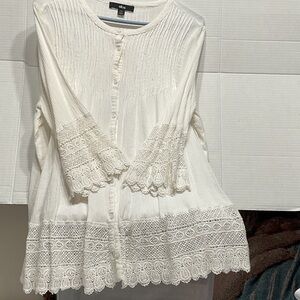 Ellos White Lace Trim Blouse